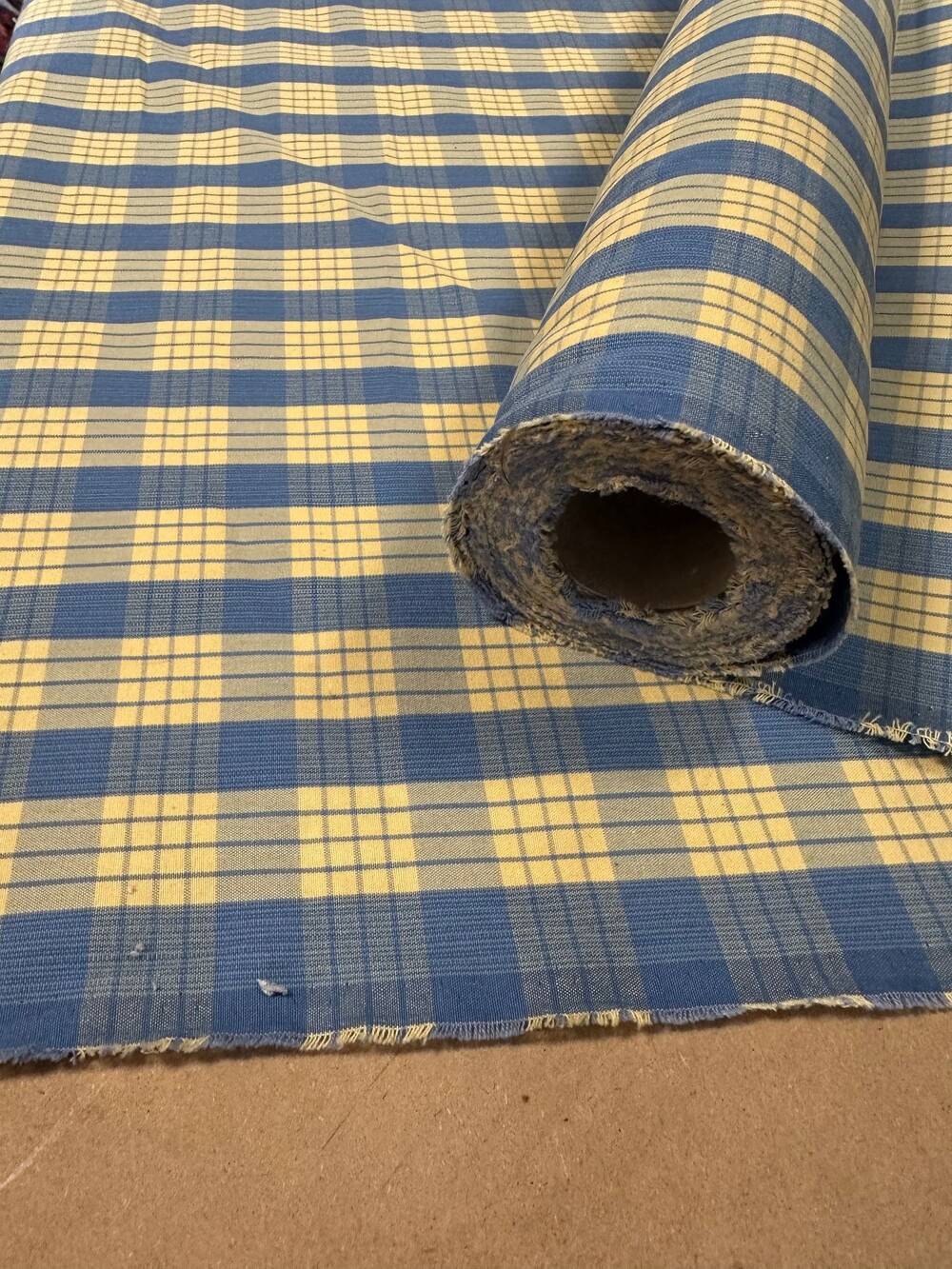 Blue and Yellow Plaid Cotton Blend Medium Weight Upholstery Drapery Fabric 54" W